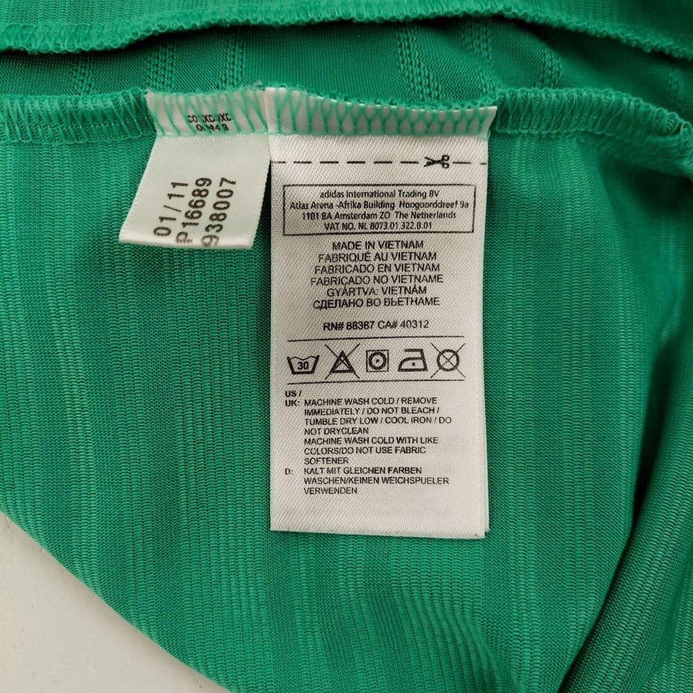 Adidas Golf Polo Shirt Men's Sz L Green Striped ClimaCool Kings Creek Logo - Picture 6 of 8